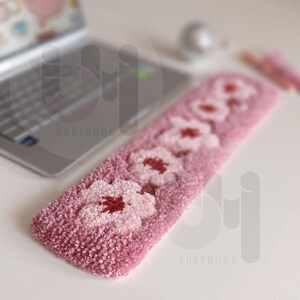 Pink Blossom Tufted Keyboard Rug – Puffy Wrist Support, Sakura Floral ...