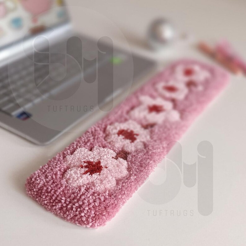 Computer Terminal Rug Pink Blossom Tufted Keyboard Rug – Puffy Wrist Support, Sakura Floral ...