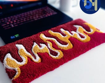 Handcrafted Tufted Gamer Keyboard Rug – Unique Desk & Workspace Decor, Puffy Wrist Rest, Fire Tufting Rug, Gamer Room Gift, Setup Essential