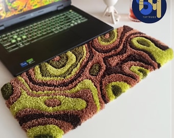 Cool Gamer Desk Rug - Tufted Keyboard Wrist Rest, Abstract Workspace Decor, Moss & Grass Mat, Handcrafted Unique Gift for Teens-Best Friends