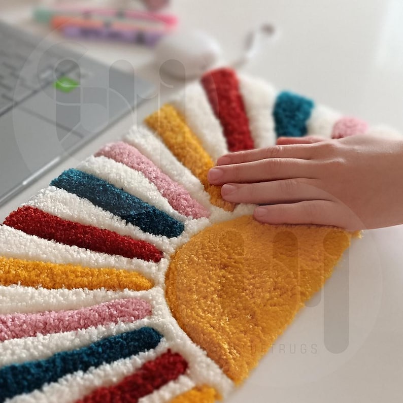 Hand-tufted Sunshine Rug – Retro Colorful Sunburst , Non-slip Keyboard ...