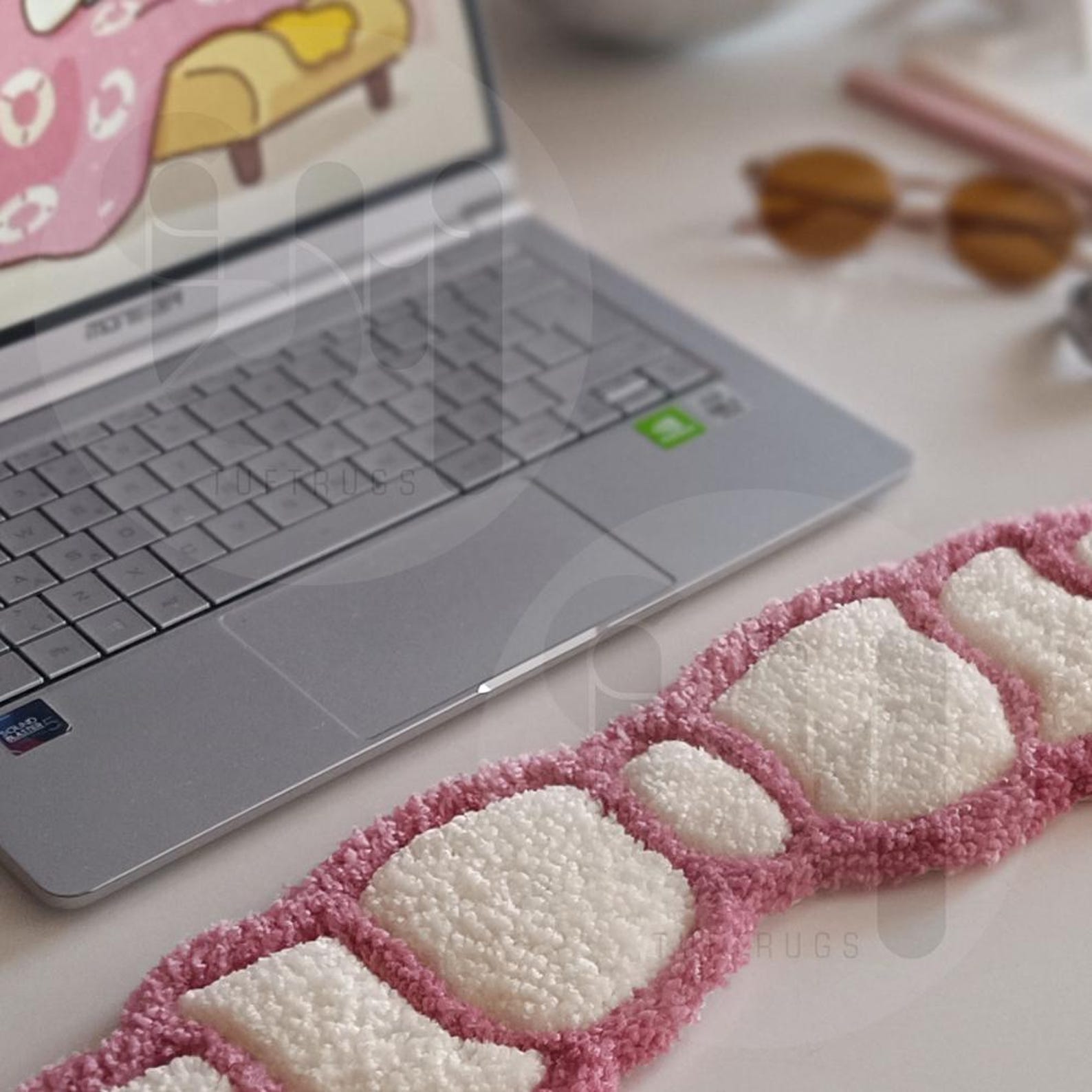 Kawaii Bow Tufted Keyboard Rug– 3D Puffy Wrist Rug, Pink Fluffy Ribbon ...
