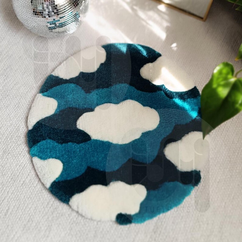 Cloud Pattern Rug Cloud Tufted Rug, Sky Area Round Cloud Carpet, Cute Room Decor, Custom ...