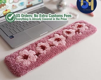 Pink Blossom Tufted Keyboard Rug – Puffy Wrist Support, Sakura Floral Desk Mat, Spring Bloom Computer Accessory, Handmade 3D Workspace Decor