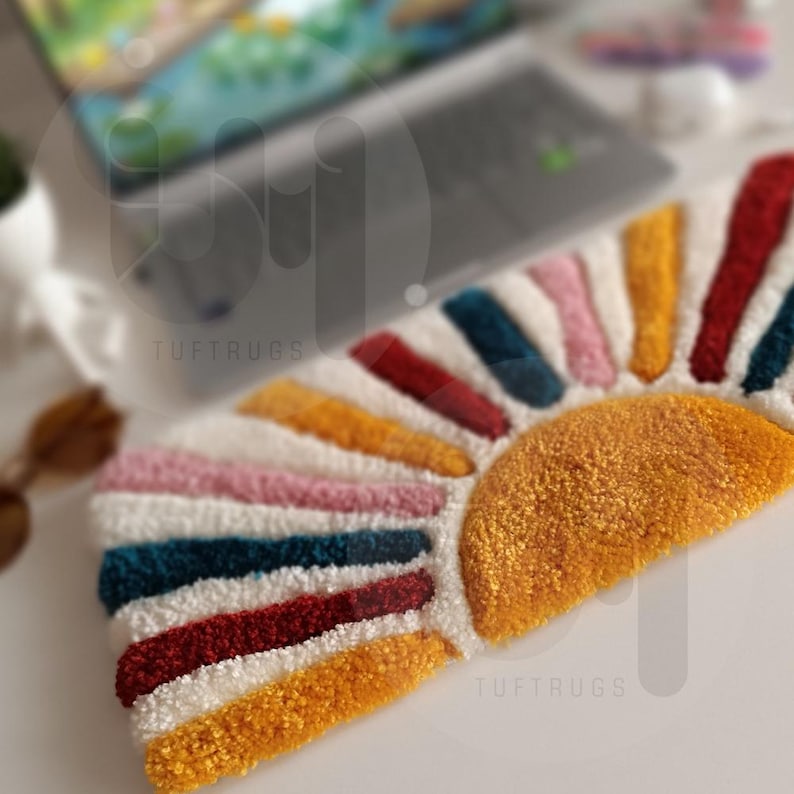 Hand-tufted Sunshine Rug – Retro Colorful Sunburst , Non-slip Keyboard ...
