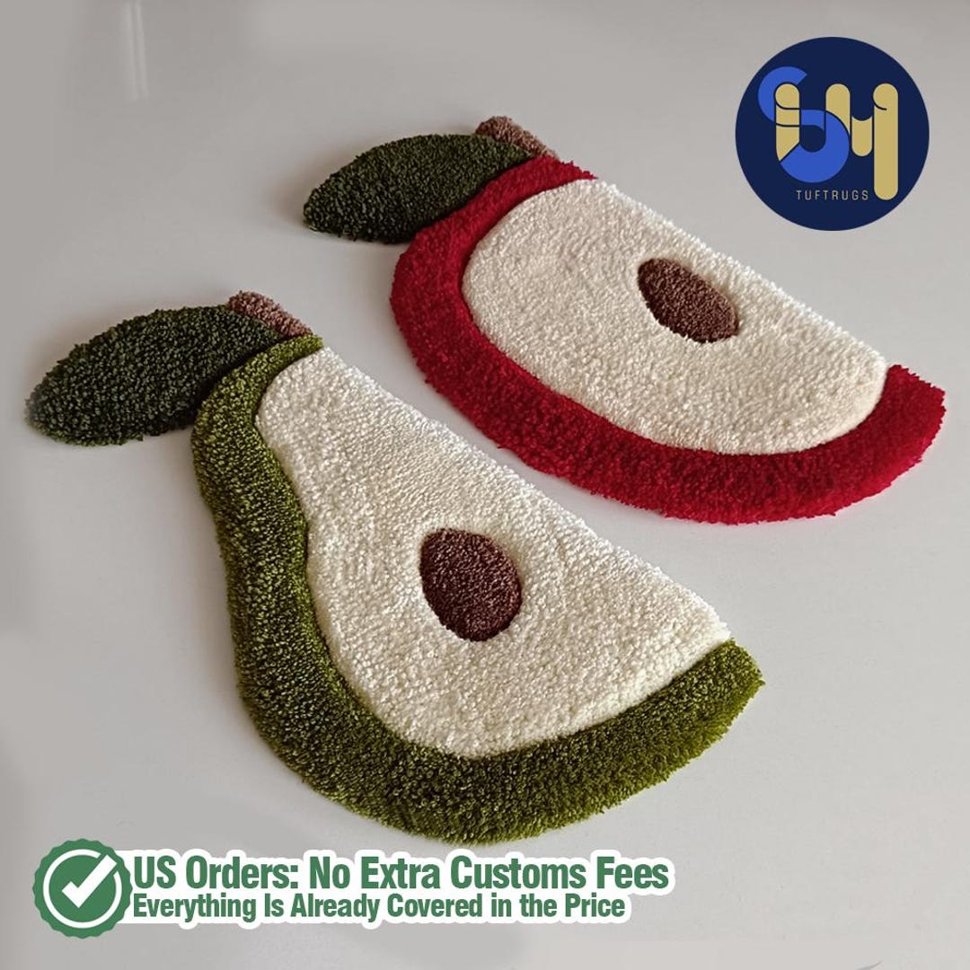 Fruit Shaped Tufted Rug – Handmade Apple & Pear Bathroom Mat, Cute ...
