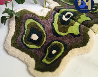 Handmade Tufted Fluffy Moss Rug – Abstract Landscape Carpet, Grass Plant & Meadows Decor, Forest Green Bedside Area Rug, Colorful Garden