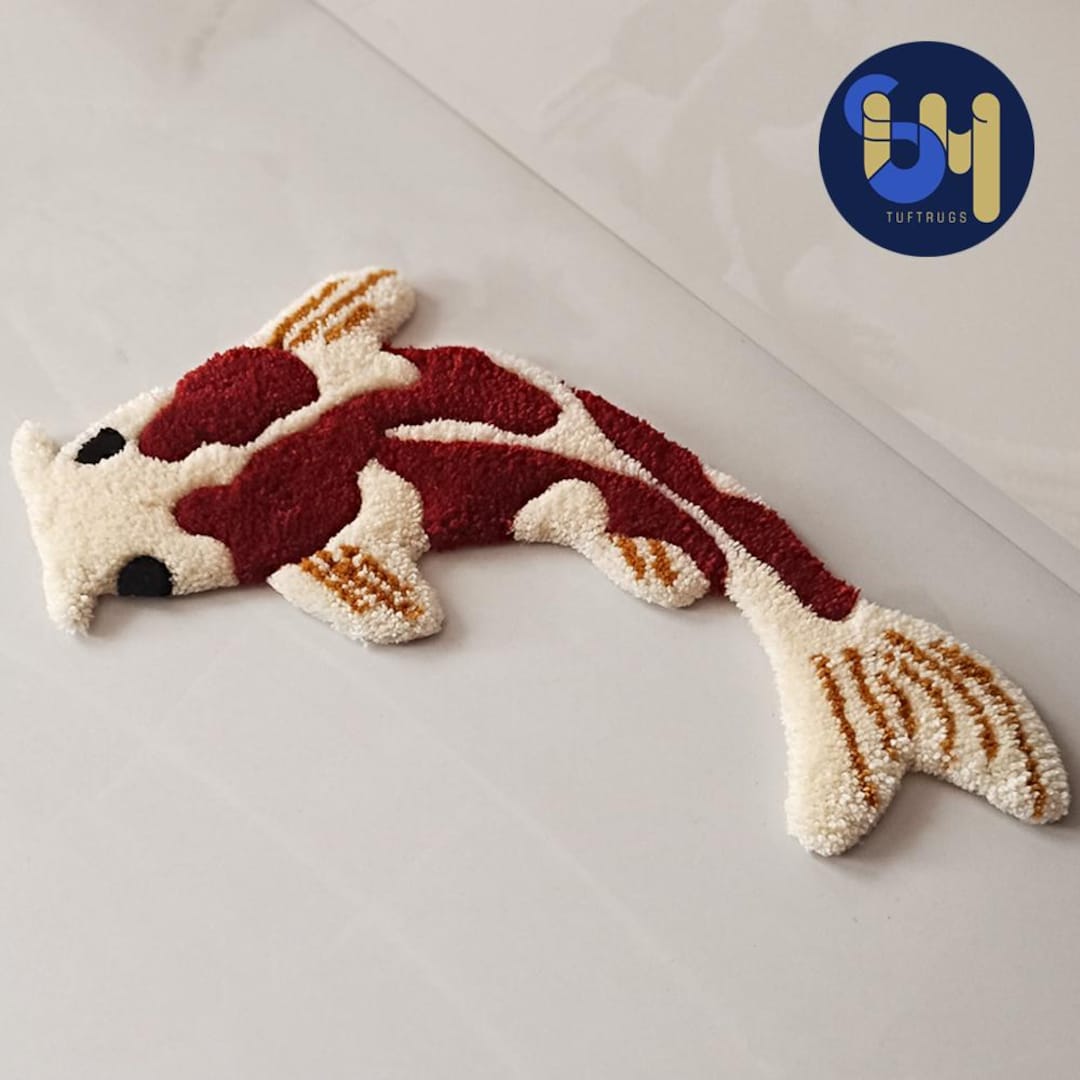 Fish Tuft Rug Koi Fish Tufted Rug - Handmade Japanese Style Floor Mat, Soft Custom ...