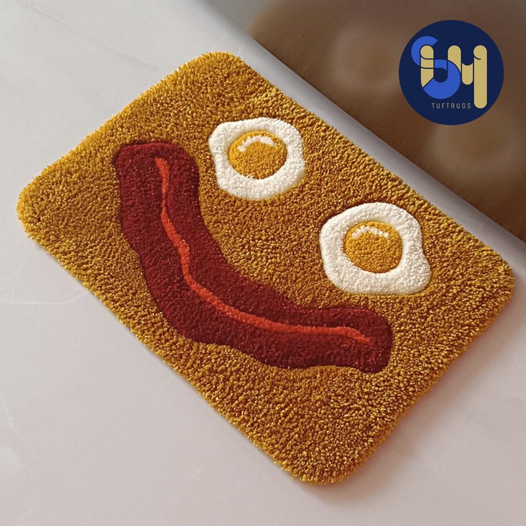 Funny Bacon and Egg Tufted Rug - Smiley Face Rug for Breakfast Room ...