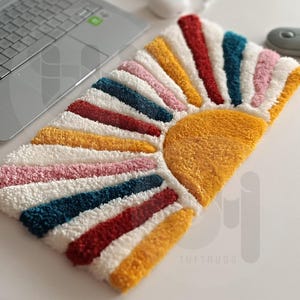 Hand-tufted Sunshine Rug – Retro Colorful Sunburst , Non-slip Keyboard ...