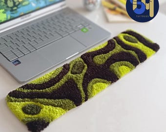 Green Moss Keyboard Rug, Puffy Wrist Rest, Fluffy Tufted Desk Mat, Gamer Study Gift, Custom 3D Forest Decor, Handmade Computer Accessory