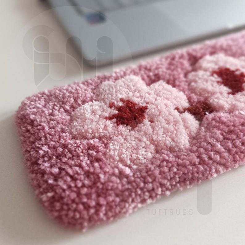 Computer Terminal Rug Pink Blossom Tufted Keyboard Rug – Puffy Wrist Support, Sakura Floral ...