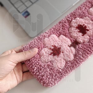 Pink Blossom Tufted Keyboard Rug – Puffy Wrist Support, Sakura Floral ...