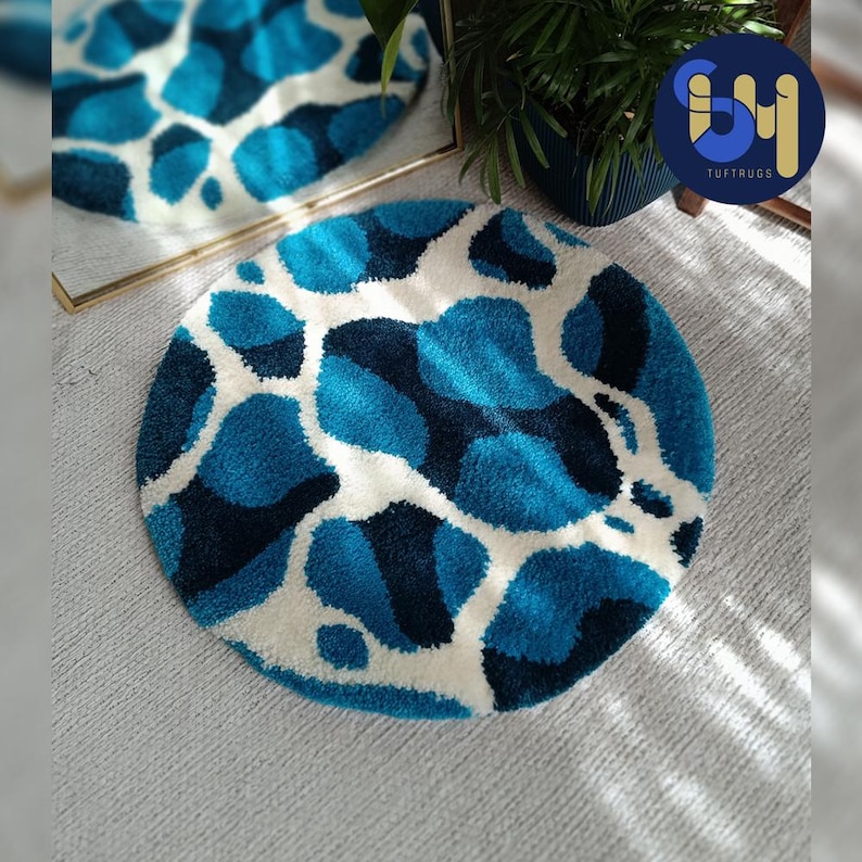 Handmade Abstract Tufted Rug – Blue Sea, Water Waves, Pool Reflection ...