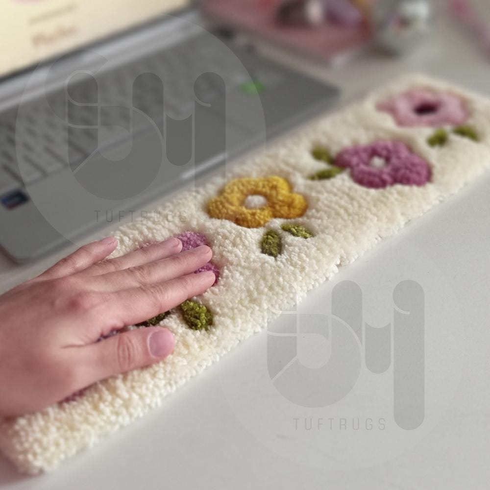 Handmade Tufted Keyboard Wrist Rest Rug, Floral Aesthetic Cozy Desk ...