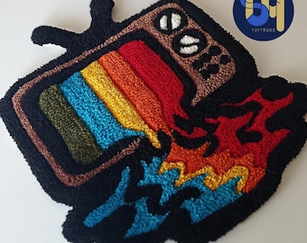 Colorful Retro TV Error Tufted Rug – Handmade Puffy Rainbow Screen Carpet, Gamer & 3D Workspace Decor, Custom Vintage Wavy Game Room Mat
