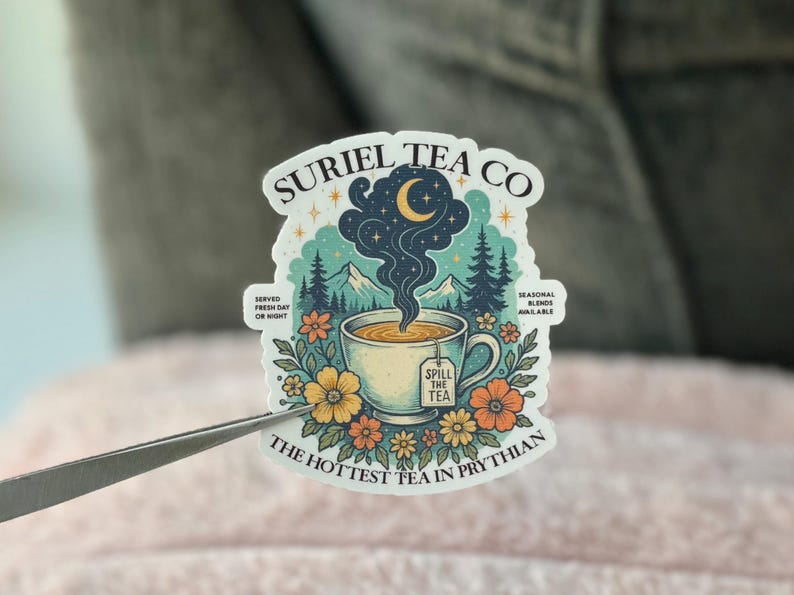 ACOTAR Suriel Tea Co. Sticker- Fantasy Bookish Sticker, SJM Romantasy Book Stickers, Cute Bookish Kindle Sticker, ACOTAR Sticker bild 1