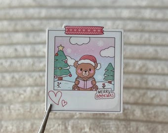 Christmas Bear Bookish Sticker- Cozy Vibes Book sticker, Romance Bookish Sticker, Holiday Book Merch, Cozy Winter Romance Book Gift