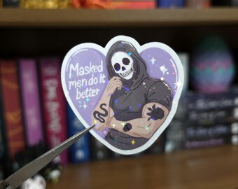 Pegatina "Los hombres enmascarados lo hacen mejor" - Pegatina de libro erótico, pegatina de libro picante, merchandising de libros picantes, regalo de libro de romance oscuro