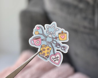 Pegatina de llavero de chica lectora: pegatina romántica de libros, pegatinas estéticas rosas, pegatina linda de libros para Kindle