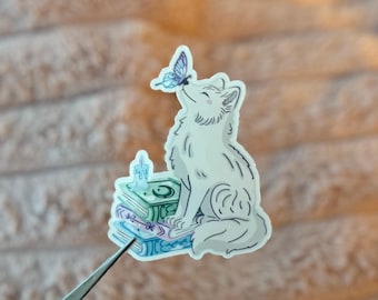 Quicksilver Fox with Butterfly Sticker- Fantasy Bookish Sticker, Romantasy Book Stickers, Cute Bookish Kindle Sticker, Onyx fox Sticker