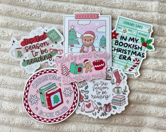 Christmas Bookish Sticker Pack- Cozy Winter Book Stickers, Girly Bookshelf Sticker, Cute santa Bookish Kindle Sticker