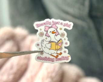 Just a Girl Goose Bookish STICKER- Romance Bookish Sticker, Pink Aesthetic Book Stickers, Cute Bookish Kindle Sticker