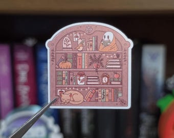 Autumn Bookshelf Bookish Sticker- Cozy Fall Book Stickers, Ghost Bookshelf Sticker, Cute Halloween Bookish Kindle Sticker