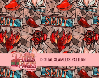 Spicy Smut Stained Glass Seamless Pattern- Bookish Seamless Digital Download, Dark Romance Book Design, Girly  Seamless Pattern