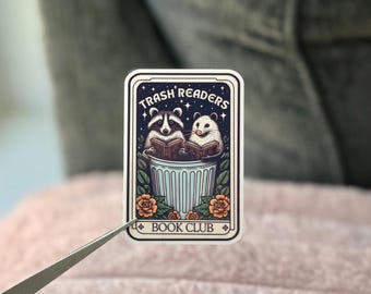 Trash Reader Raccoon Bookish STICKER- Animal Bookish Sticker, Dark Aesthetic Book Stickers, Cute Trash Panda Bookish Kindle Sticker