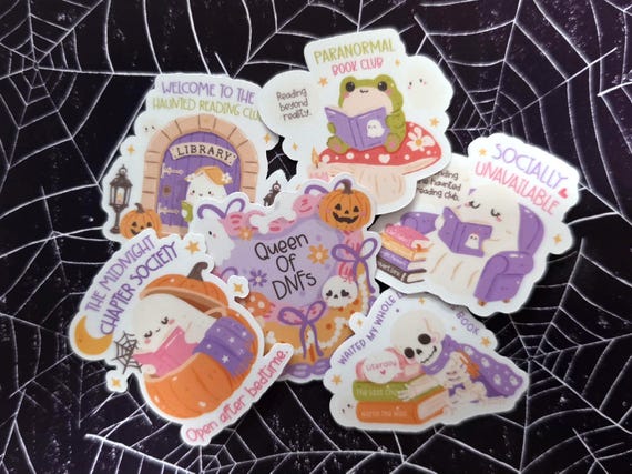 Cute Spooky Bookish Sticker Pack- Cozy Autumn Book Stickers, Ghost Bookshelf Sticker, Cute Halloween Bookish Kindle Sticker