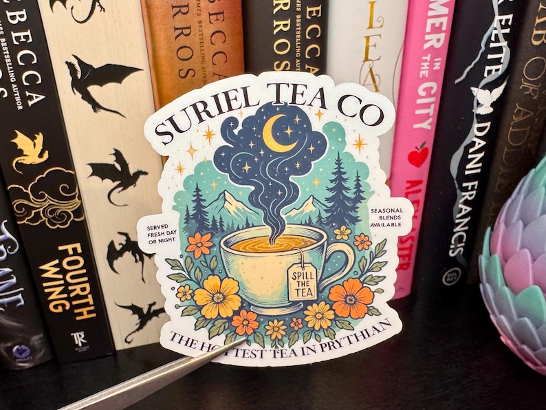 ACOTAR Suriel Tea Co. Sticker- Fantasy Bookish Sticker, SJM Romantasy Book Stickers, Cute Bookish Kindle Sticker, ACOTAR Sticker bild 2