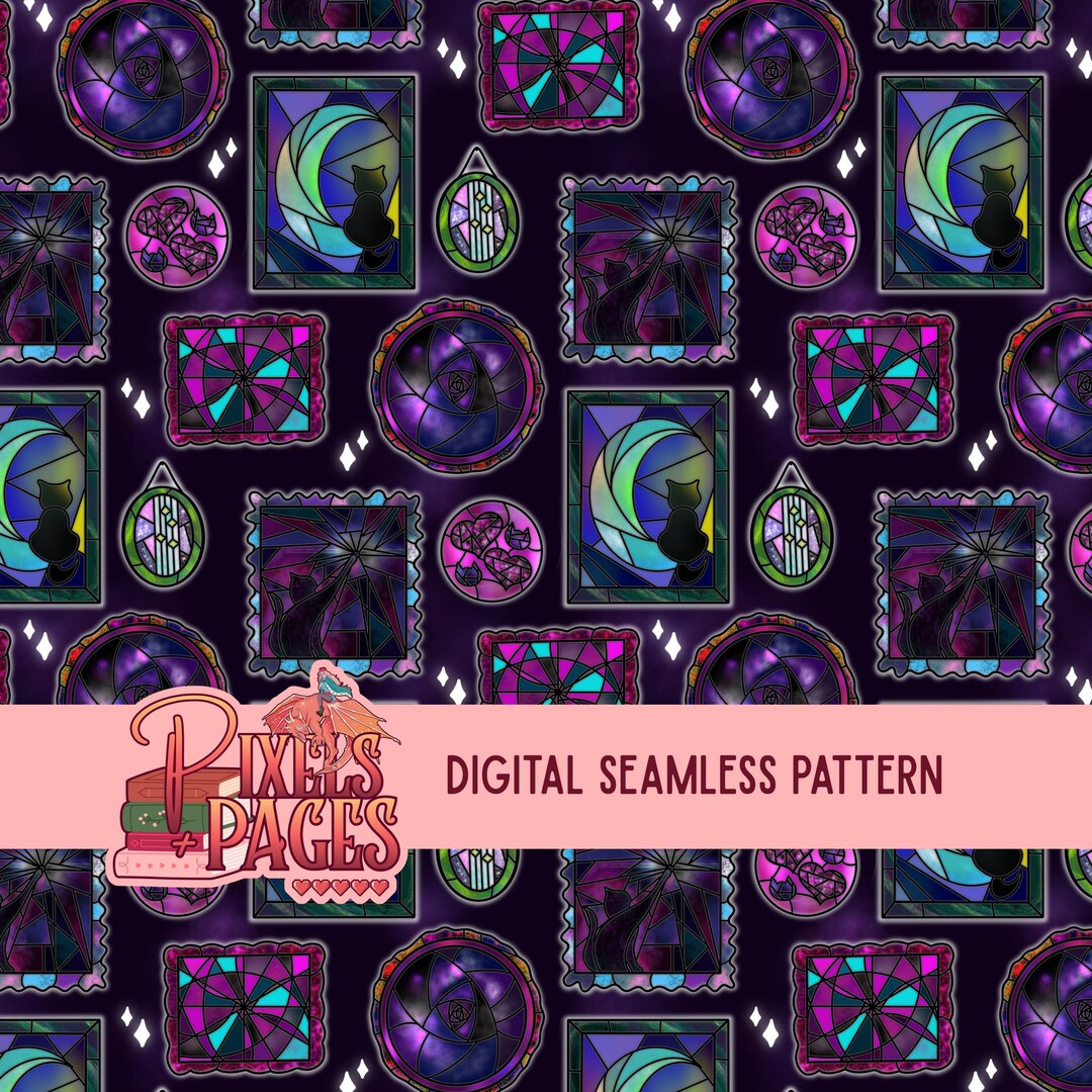 Void Cats Stained Glass Seamless Pattern- Dark Seamless Digital ...