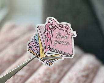 Book Girlie Bookstack STICKER- Romance Bookish Sticker, Pink and Yellow Aesthetic Book Stickers, Cute Bookish Kindle Sticker