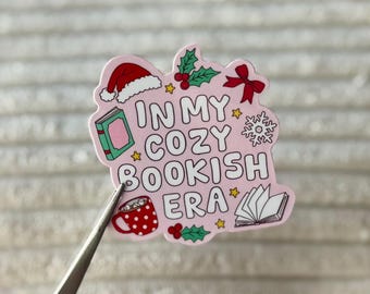 Pegatina navideña acogedora para amantes de los libros: pegatina con ambiente acogedor, pegatina romántica para amantes de los libros, merchandising navideño de libros, regalo navideño de libros románticos para un invierno acogedor
