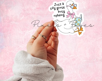 Silly Goose Girlie Bookish STICKER- Romance Bookish Sticker, Pink Aesthetic Book Stickers, Cute Bookish Kindle Sticker
