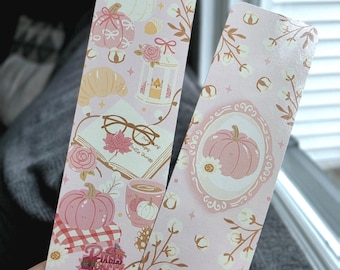 Pink Fall Bookmark- Cozy Bookish Merch,  Girly Bookmark, Gifts for Readers, Romance gift, Pumpkins Bookish Gift