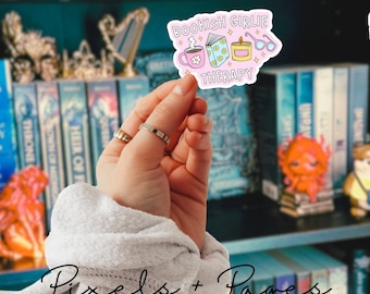 Bookish Girlie Therapy STICKER- Romance Bookish Sticker, Pink Aesthetic Book Stickers, Cute Bookish Kindle Sticker