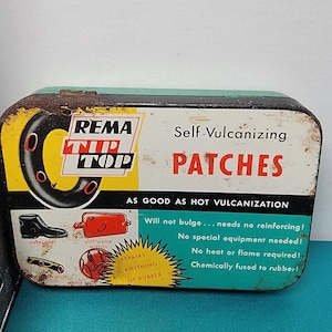 Vintage Rema Tip Top tire repair kit, tire patches, vintage automobile tire repair kit, automobilia, car repair kit, free shipping