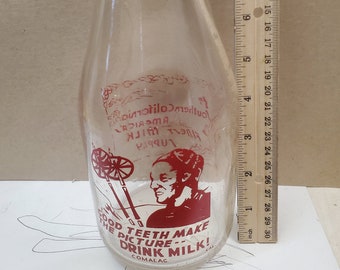 Southern California Dairy brand milk bottle, milk bottle, vintage dairy milk bottle, enamel milk bottle,  graphic milk bottle, FREE SHIPPING