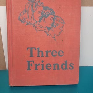 Three Friends reading book,  vintage textbook, vintage school book, old school book, old text, reading book, math book,   FREE SHIPPING