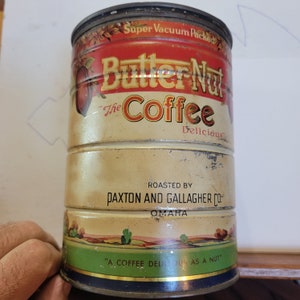 Vintage Butter-nut coffee tin, Large Butter-nut coffee can, Paxton Gallagher  vintage coffee tin, old coffee tin, vintage tin, FREE SHIPPING