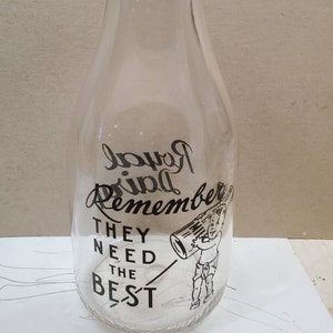 Royal Dairy brand milk bottle, babywith  milk bottle, vintage dairy milk bottle, enamel milk bottle,  graphic milk bottle, FREE SHIPPING
