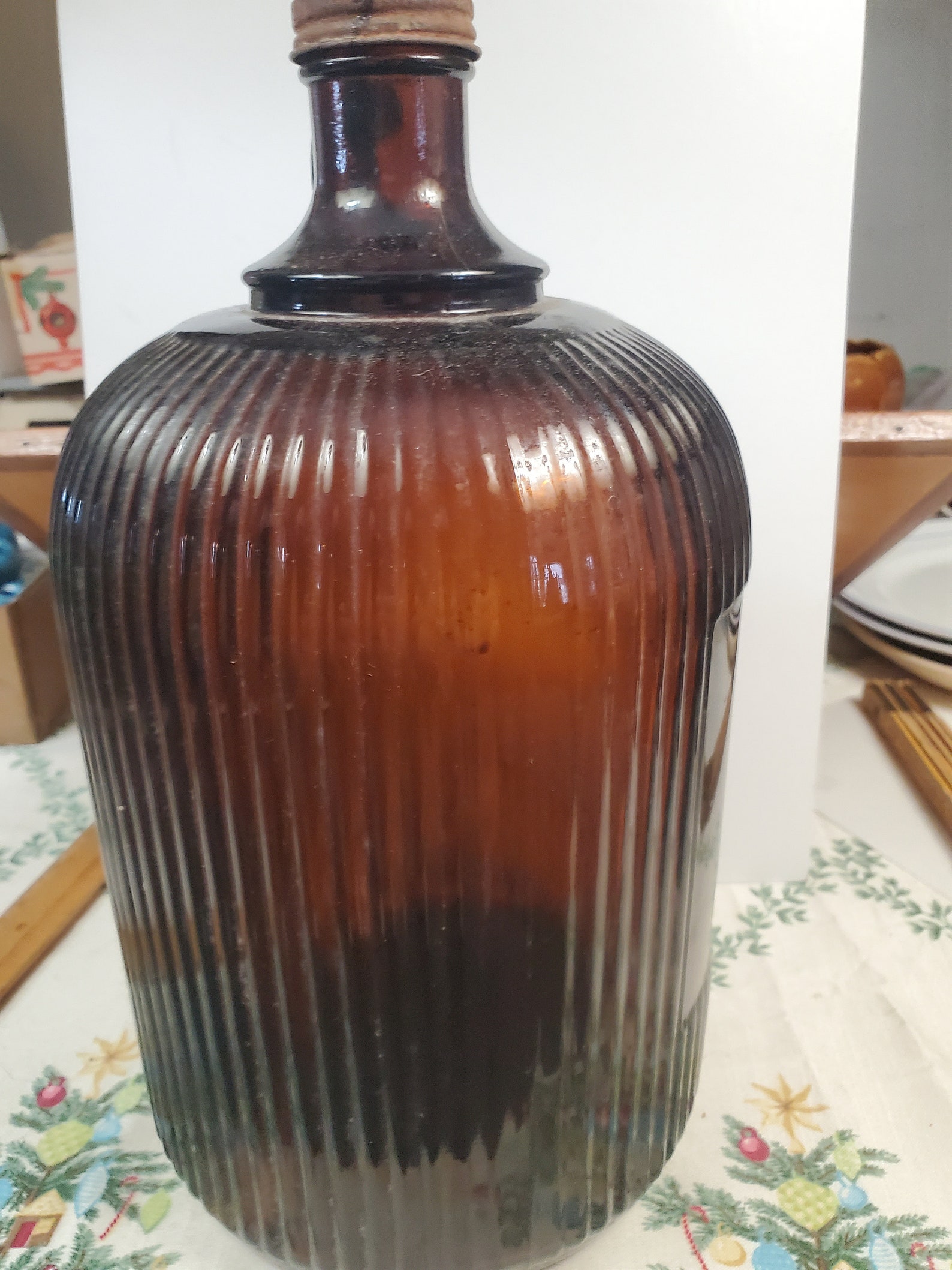 Vintage brown glass gallon bottle with looped handle brown Etsy