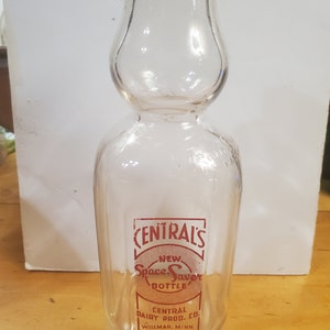 Central&#39;s Dairy bottle, Centrals cream top milk bottle, Wilmar Minnesota bottle,  cream top bottle, old milk bottle, old dairy free shipping
