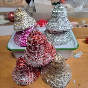 Vintage Christmas ornaments, vintage paper mache wire mesh  bell ornaments, lot of Christmas bells, vintage ornaments FREE SHIPPING