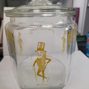 Antique Mr. Peanut glass store canister, vintage Mr. Peanut jar, old store peanut jar, original planters peanut store display free shipping