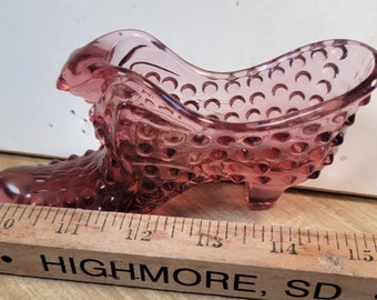 Vintage Fenton pink cat boot,  pattern glass, vintage glass Fenton slippers, Fenton glass shoes, old collectible glass, Free Shipping