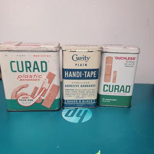 Vintage band aid tin box, old bandages tin, vintage tin boxes, vintage bandaid tins, old tins,  original medicine package,  free shipping,