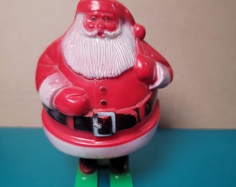 Vintage Rosbro hard plastic Santa Claus on skis, vintage santa candy container, rosbro Santa, old santa claus FREE SHIPPING